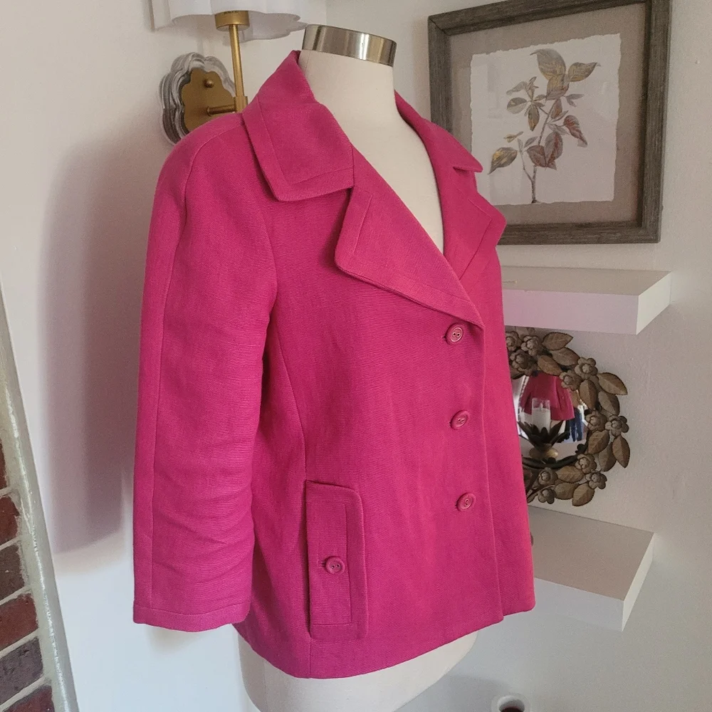 Talbots Women's Pink Linen Jacket 3/4 Sleeves Front Pockets Size 8